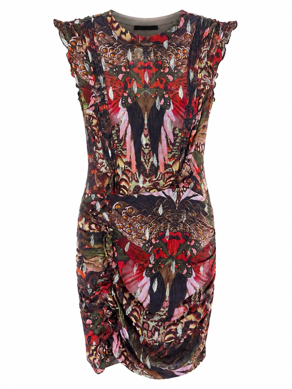 AllSaints Hali Gene Printed Ruffle Mini Dress Designer Abstract Butterfly Print